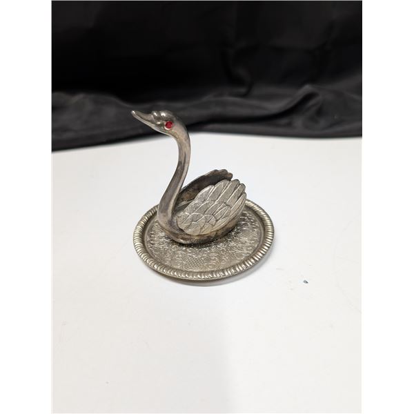 EP-Zinc Alloy Silver Swan Decor w/ Red Jewel Eyes