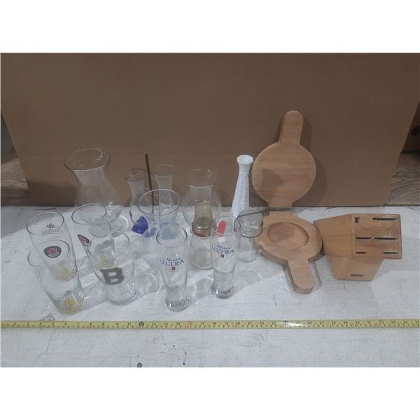 Lot of Glass and Wooden Items.