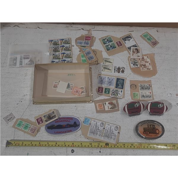Lot of Stamps, Badges, etc.