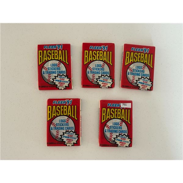 1991 Fleer Baseball Card Wax Packs (5)