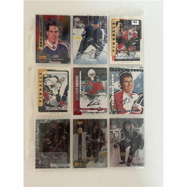 Autographed Hockey Cards - 1 Sheet (9 Hockey Cards)