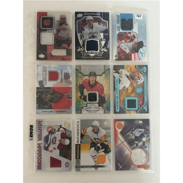 Assorted Jersey Cards - 1 Sheet (9 Hockey Cards)
