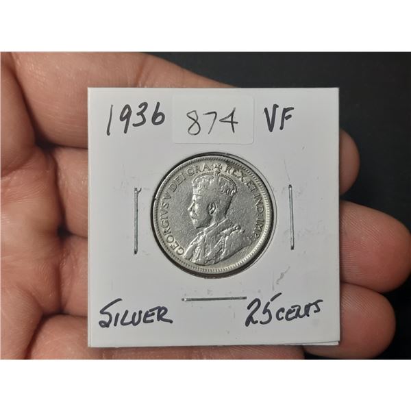 1936 Silver 25 Cents