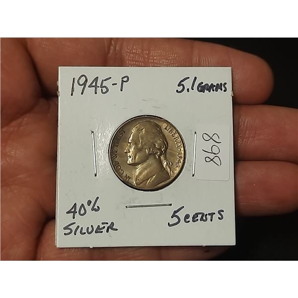 1945-P 40% Silver 5 Cents