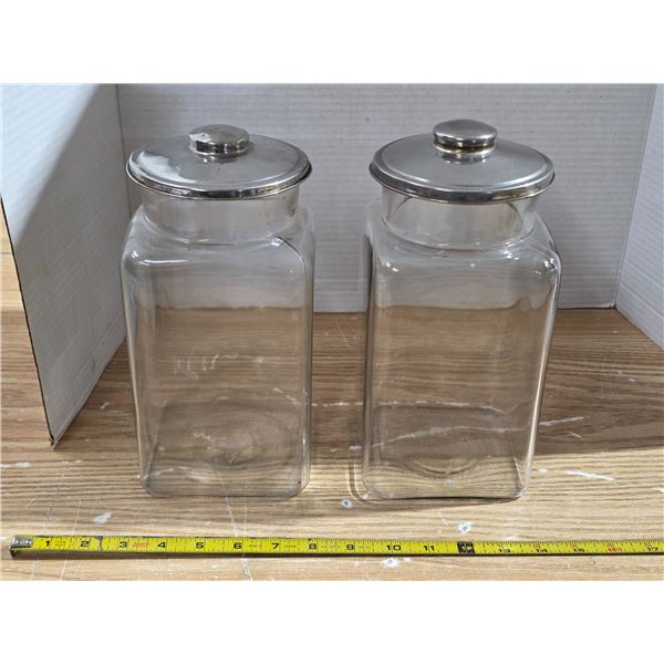 2 vintage square glass candy jars