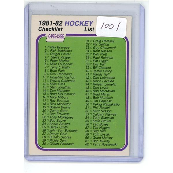 1981/82 O-Pee-Chee #379 Unmarked Checklist