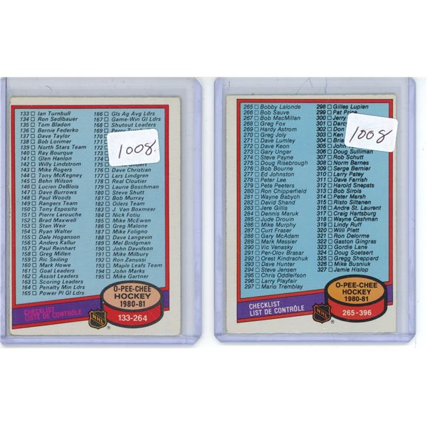 (2) 1980/81 O-Pee-Chee #257 & #396 Unmarked Checklists