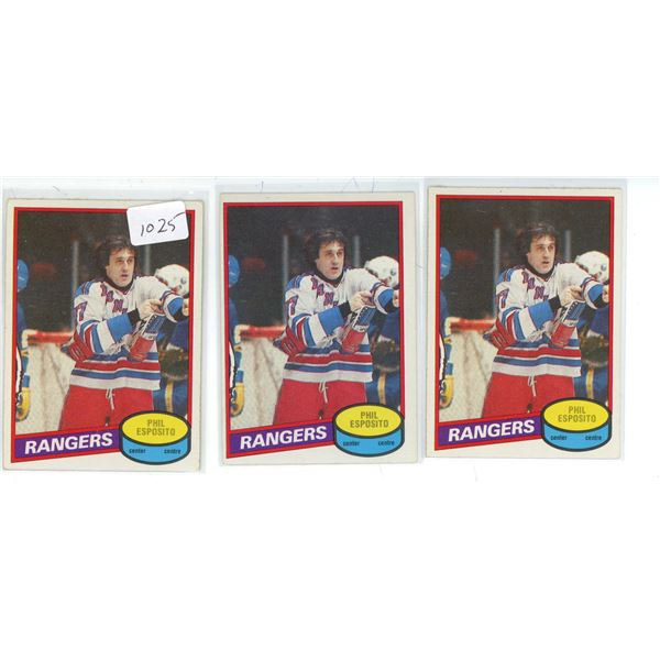 (3) 1980/81 O-Pee-Chee #100 Phil Esposito NHL Cards