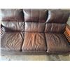 Image 2 : Brown leather sofa with wood handles- 80" by 39" by 41"H