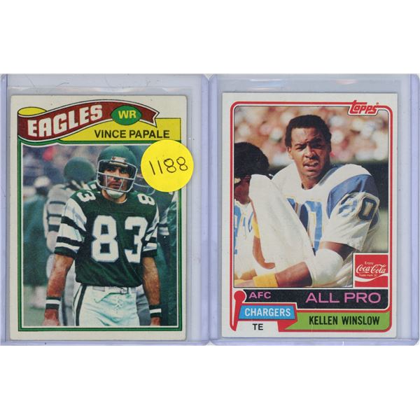 (2) Topps NFC Rookie Cards 1977 Vince Papale #397 and 1981 Kellen Winslow #11.