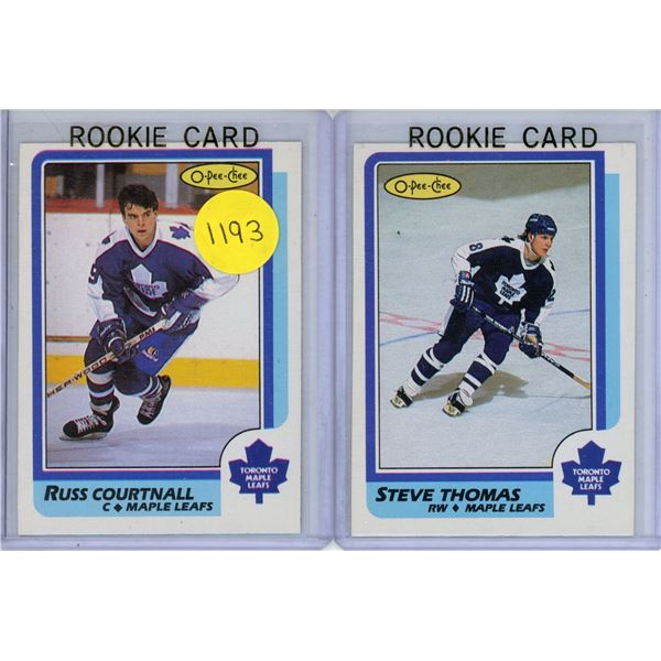 1986 OPC Toronto Maple Leafs Rookie Cards - Russ Courtnall and Steve Thomas.