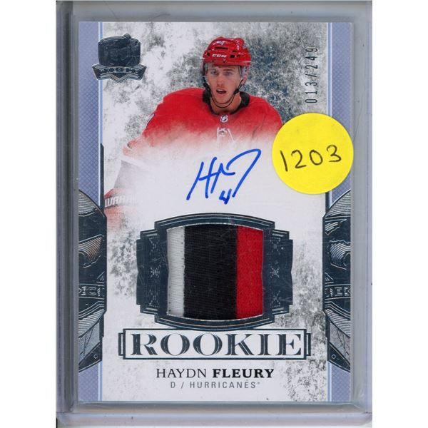 Haydn Fleury Rookie Autograph, Patch #013/249 Upper Deck - 2017-2018 The Cup Hockey.