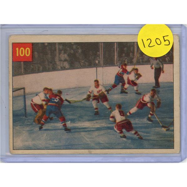 1954 Parkhurst #100 Sawchuk Stops Boom Boom Light Creasing.