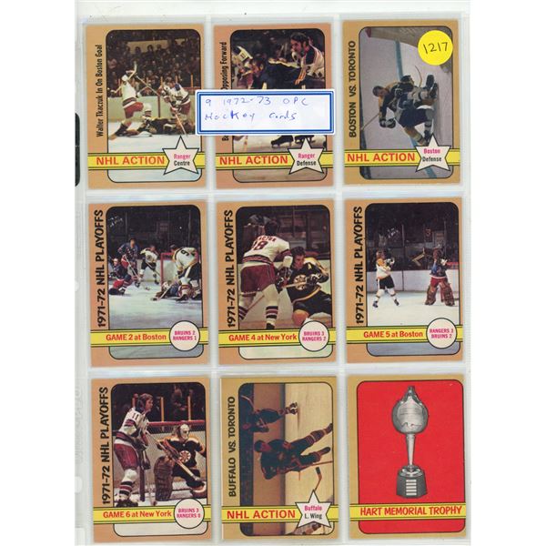 (9) 1972-73 OPC Hockey Cards.