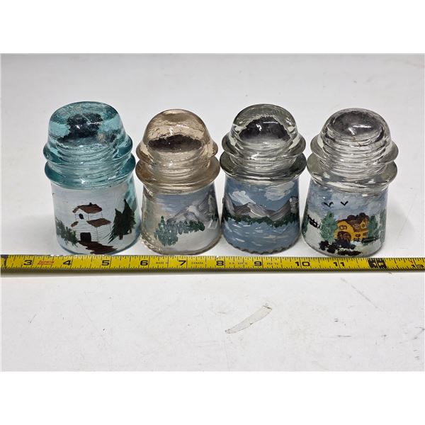 4 painted glass insulators