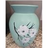 Image 1 : 1316 - Vintage McCoy "Springwood" art pottery vase.  Mint green with raised white dogwood flower pat