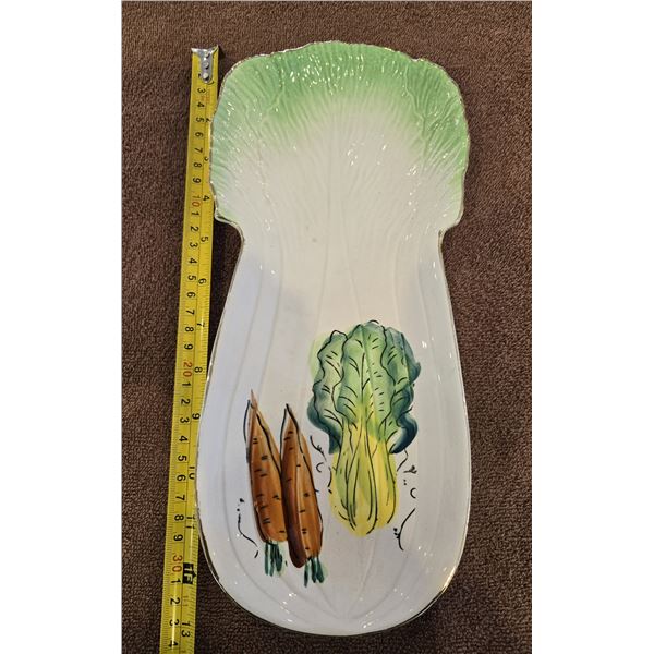 1317 - Vintage large hand painted celery shaped serving dish. 12 1/2" long, 5 3/4" wide. Japan stamp