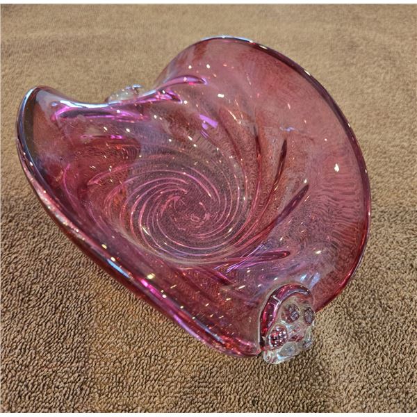 1319 - Vintage hand -blown cranberry glass bowl or trinket dish.  Chalet made in 1960s or 1970s.