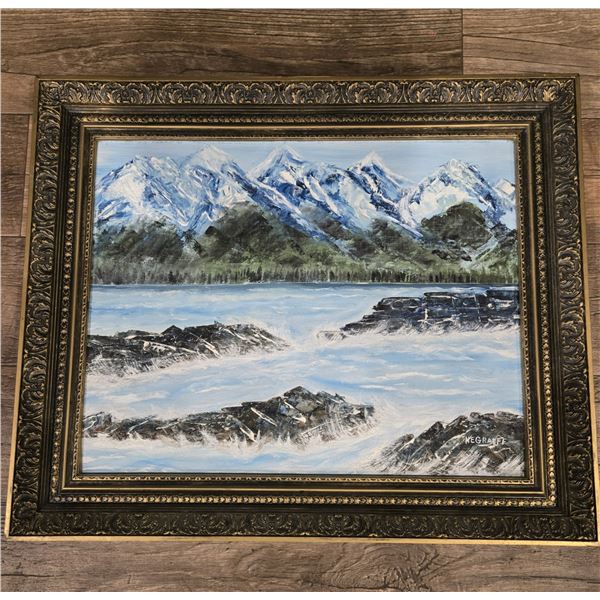 1324 - Vintage landscape painting signed by artist "NEGRAEFE" Dated 1984 on the back. 24'x20"