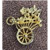 Image 2 : 1330 - Vintage brooch, gold tone cart with pastel enamel and faux pearls, aurora borealis crystal on