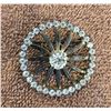 Image 1 : 1332 - Vintage silver pronged rhinestone ornate brooch. 1 1/2".  No missing stones