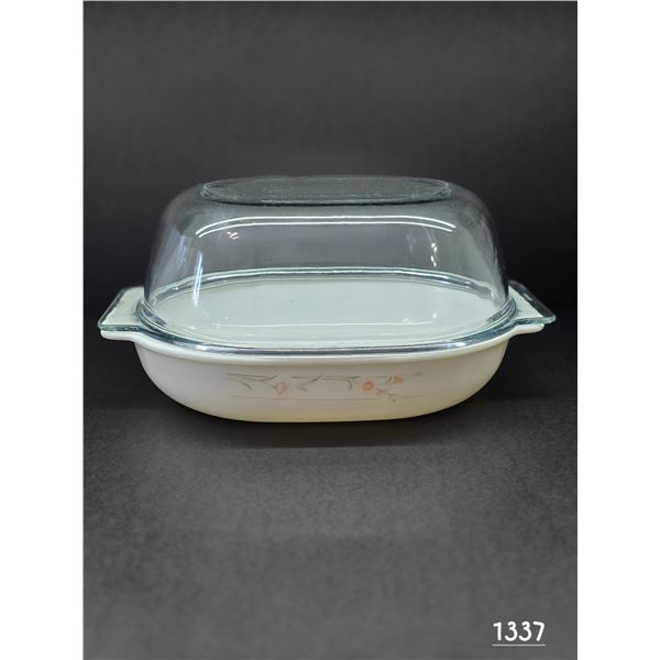 Vintage Pyrex Casserole Dish Pink Blossom Pattern