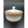Image 1 : Vintage Federal Glass Covered Bowl Mesa Pattern Metallic Ombre Finish Over Milk Glass