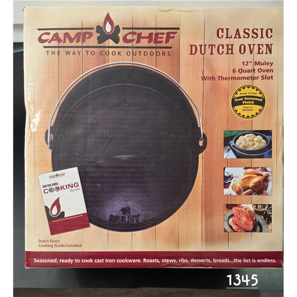 New 6qt Cast Iron Muley Camp Chef Classic Dutch Oven 12”.