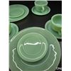 Image 2 : Vintage Set of FireKing Jadeite Restaurant Wear.  (5) Dinner Plates, (5) Dessert Plates, (5) Cup & S