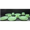 Image 4 : Vintage Set of FireKing Jadeite Restaurant Wear.  (5) Dinner Plates, (5) Dessert Plates, (5) Cup & S