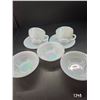 Image 1 : Vintage Federal Glass Moonglow. (3) Dessert Bowls, (2) Cup & Saucer Sets