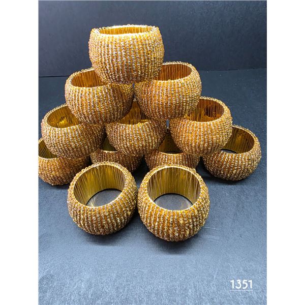 (12) Handmade Indian Gold Beaded Napkin Rings