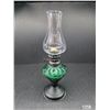 Image 1 : Vintage Miniature Oil Lamp, Green Glass. 10” Tall