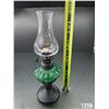 Image 2 : Vintage Miniature Oil Lamp, Green Glass. 10” Tall