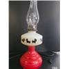 Image 1 : Vintage Glass Oil Lamp (Converted to Electric). Red Base w/ Scottie Dogs.