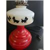 Image 2 : Vintage Glass Oil Lamp (Converted to Electric). Red Base w/ Scottie Dogs.