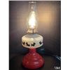 Image 3 : Vintage Glass Oil Lamp (Converted to Electric). Red Base w/ Scottie Dogs.