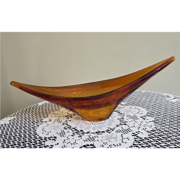 Vintage Viking Glass Persimmon Orange Oblong Centerpiece.  14”x3.5”x2.75”