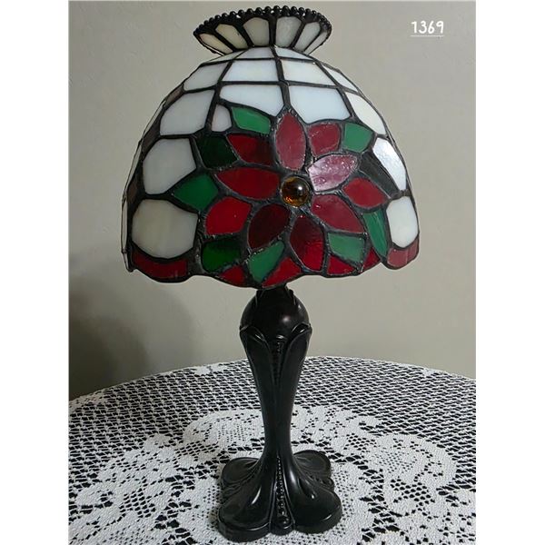 Tiffany Style PartyLite Poinsettia Stained-Glass Tealight Lamp