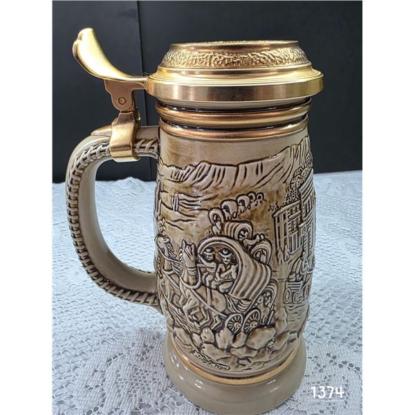 Vintage Collectable Avon Large Lidded Beer Stein.  “The Gold Rush”