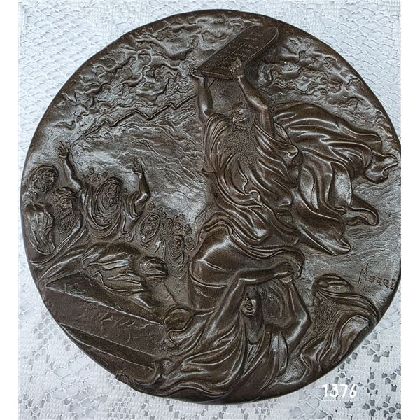 1986 Moses & The Ten Commandments Collectors Plate.  Hand Cast Fused Bronze Finish.  Rhodes Studio