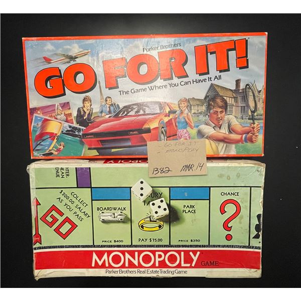 2 board games - Monopoly; Go For It
