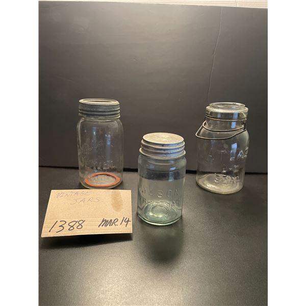 3 vintage jars - Jewel; Mason; Atlas