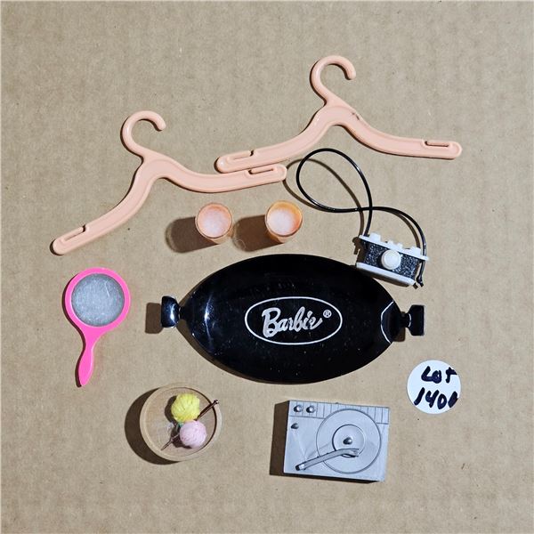 Misc Barbie Accessories camera, record player, mirror, hangers, basket, tray