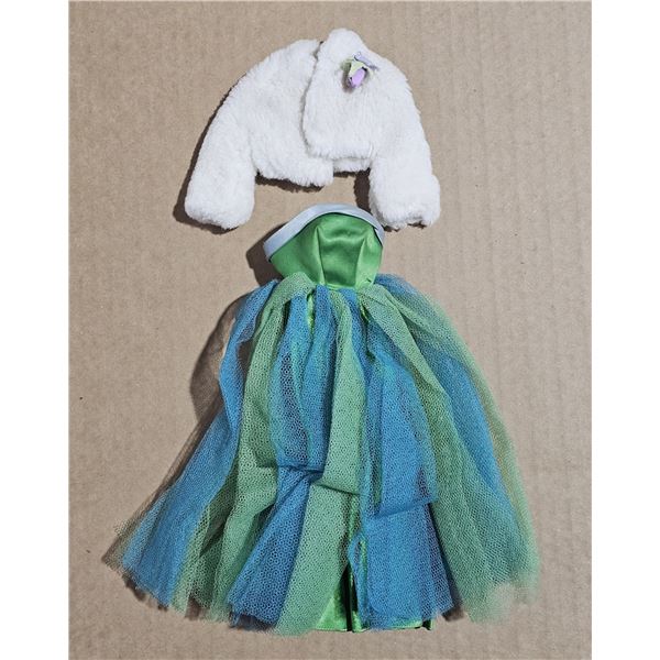 Barbie Senior Prom dress green/blue with white fur jacket #951