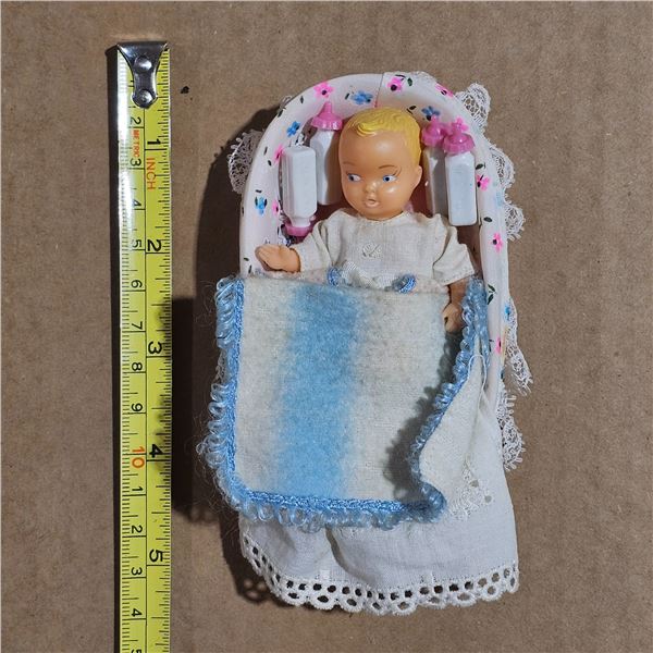 Barbie babysitting set with baby, pillow, blanket, jacket, gown, bassinet