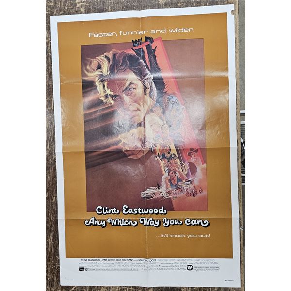 Original 1980 Any Which Way you can Movie poster Clint Eastwood, Folds
