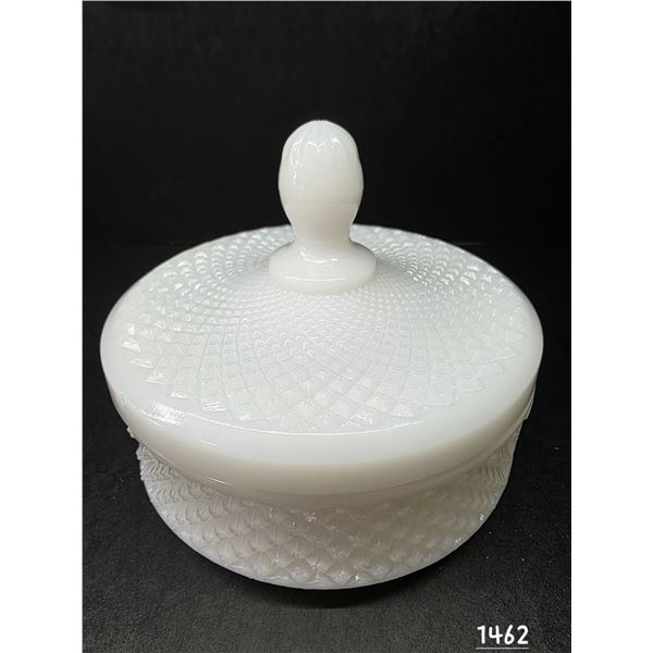 Vintage Hobnail Diamond Point White Milk Glass Powder or Candy Dish
