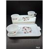 Image 1 : Milk Glass Snack Set. (4) Plates, (3) Cups
