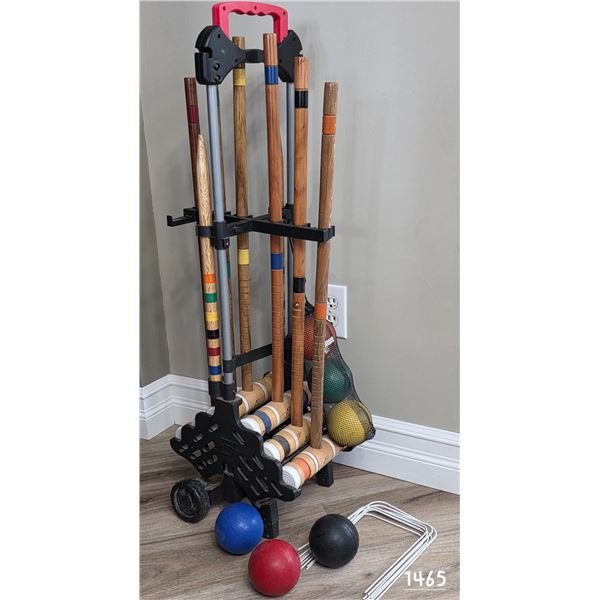 (6) Player Croquet Set.  Includes Mallets, Balls, Wickets, & Trolley